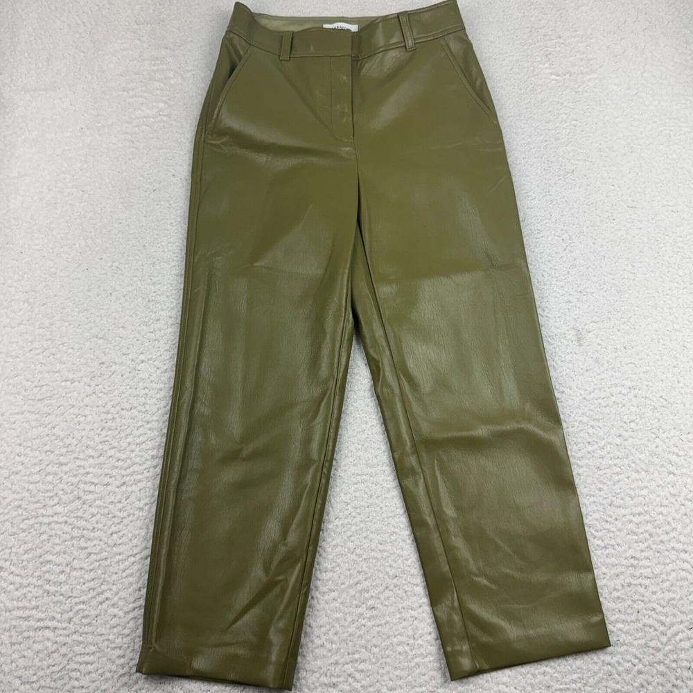 Aritzia Babaton Command Cropped Pant Womens 2 Straight Leg‎ Vegan Leather Green